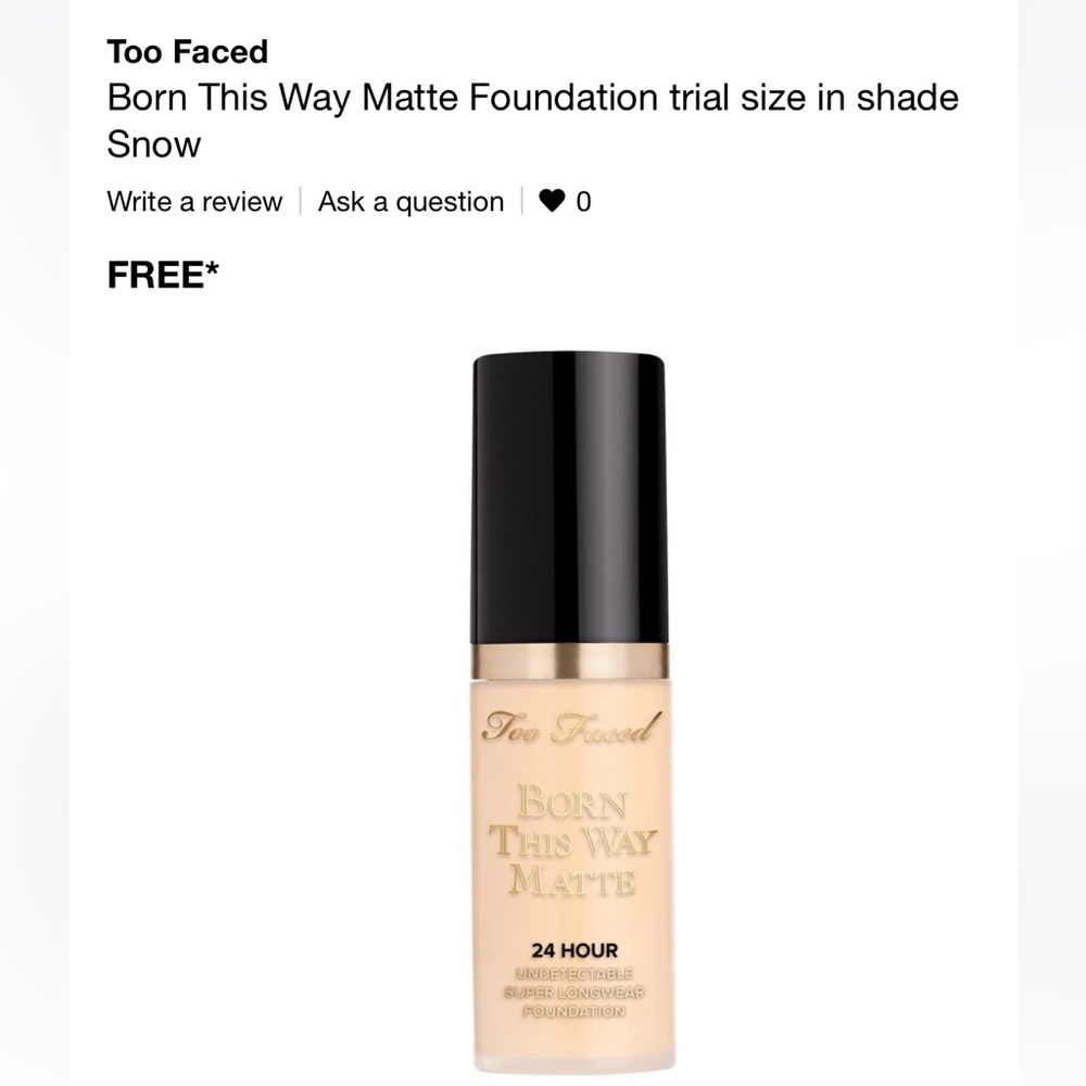 Pick 8/$50 Too Faced Born This Way Matte Foundation Snow🆕deluxe sample size